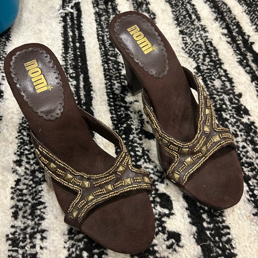 Nomi Dark Brown Beaded Heels